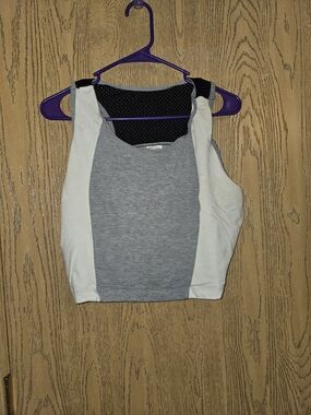 Cropped Panel Tank Top in Grey and White